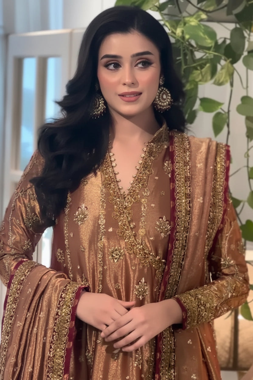 ASWAD bronze gold formal suit | SalmaQadir