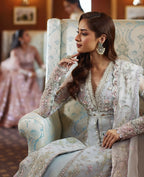 Aqua blue embroidered organza suit Salmaqadir