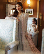 Aqua blue embroidered organza suit Salmaqadir