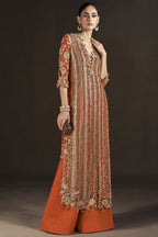 Burnt orange embellished formal suit | SalmaQadir