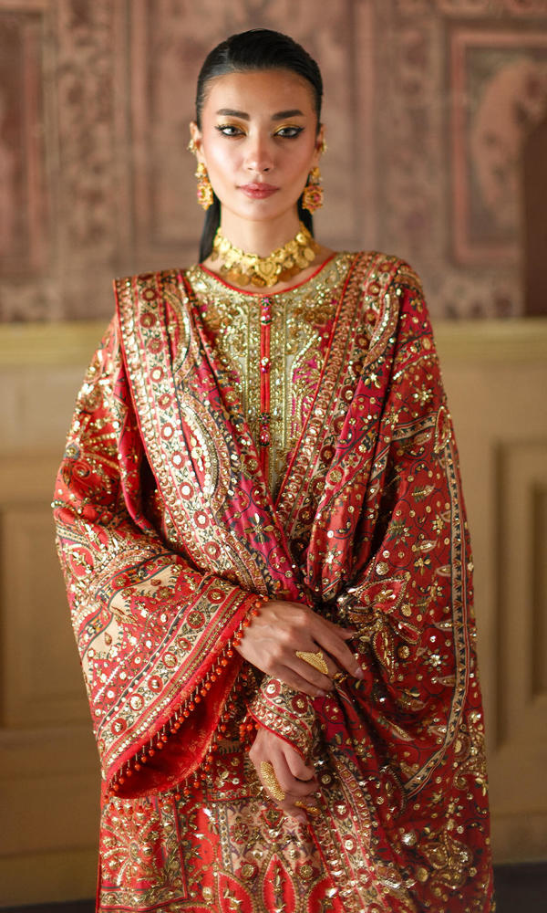 Crimson luxury raw silk suit | SalmaQadir