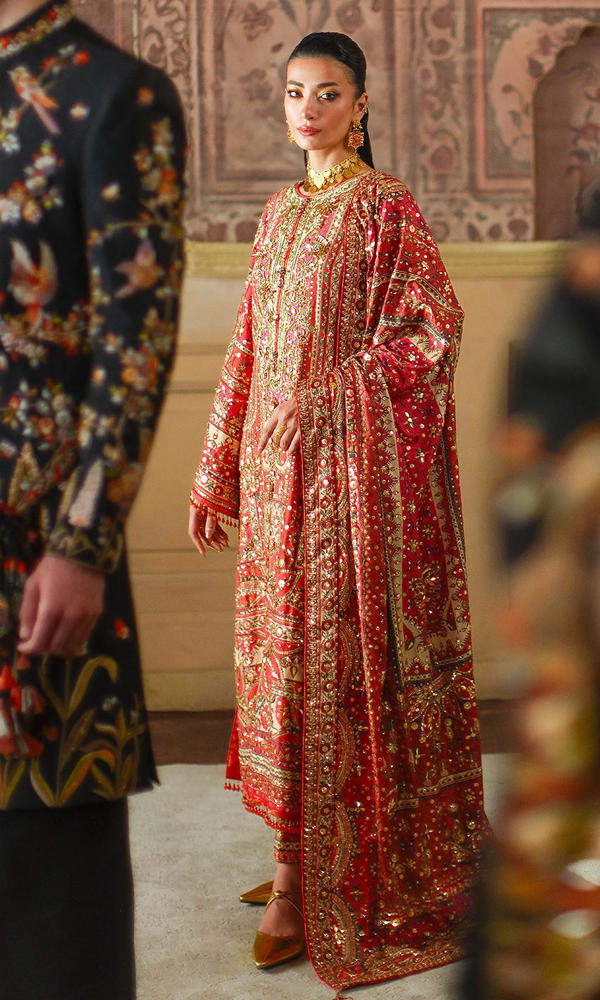 Crimson luxury raw silk suit | SalmaQadir