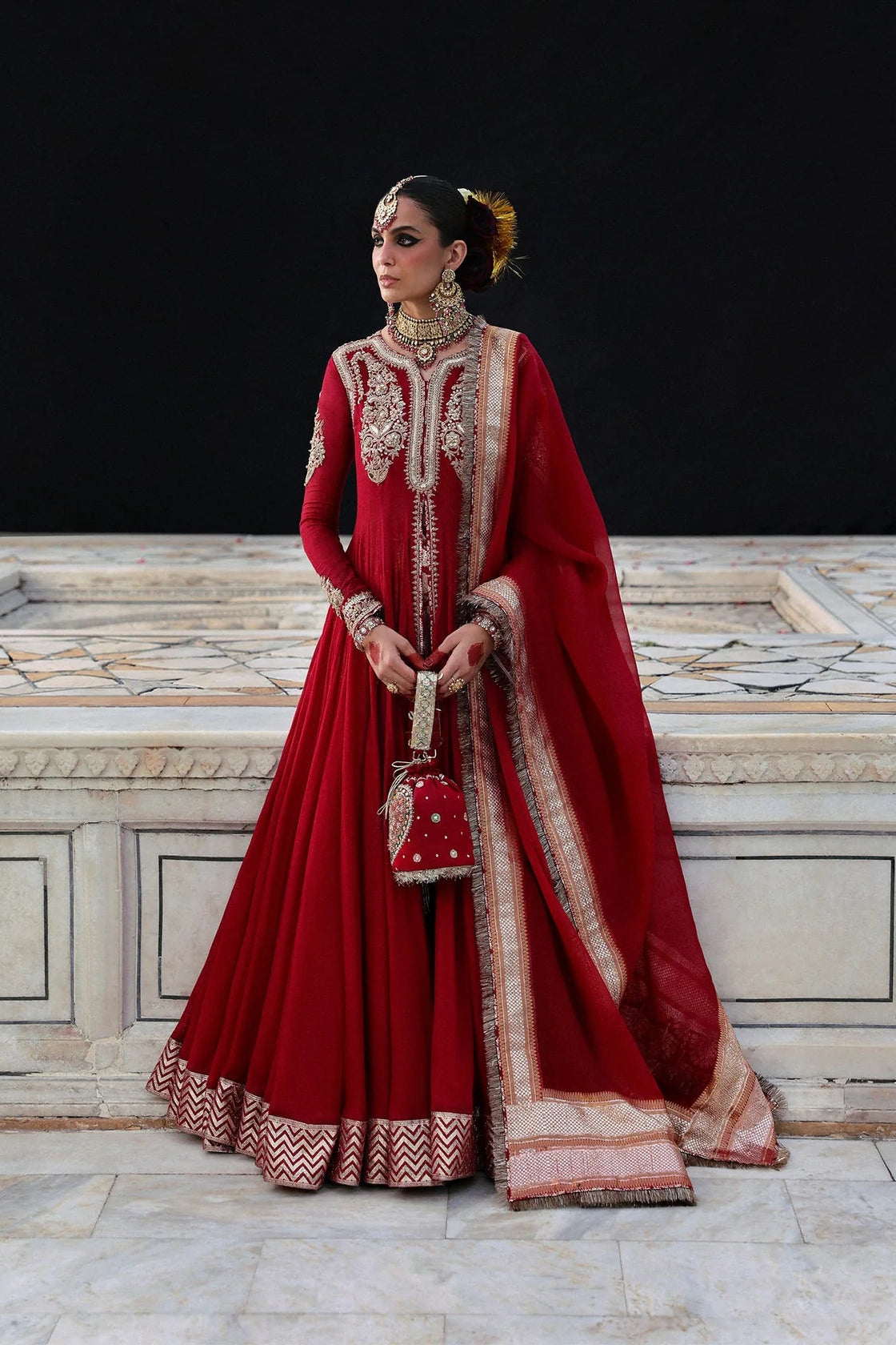 Dilrubah red luxury Pakistani wedding pishwas | Salmaqadir