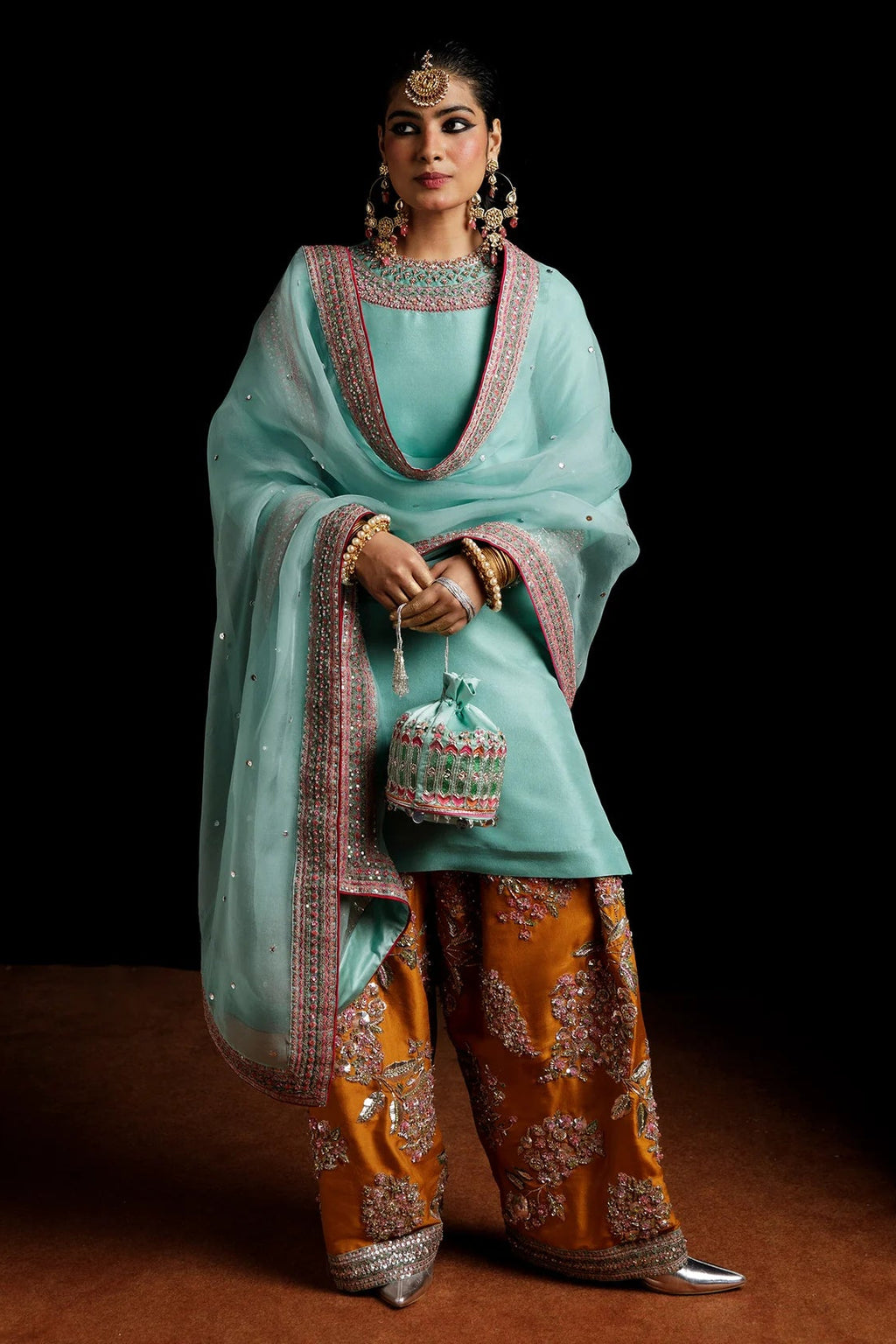 Ice blue embroidered Pakistani shalwar suit | SalmaQadir