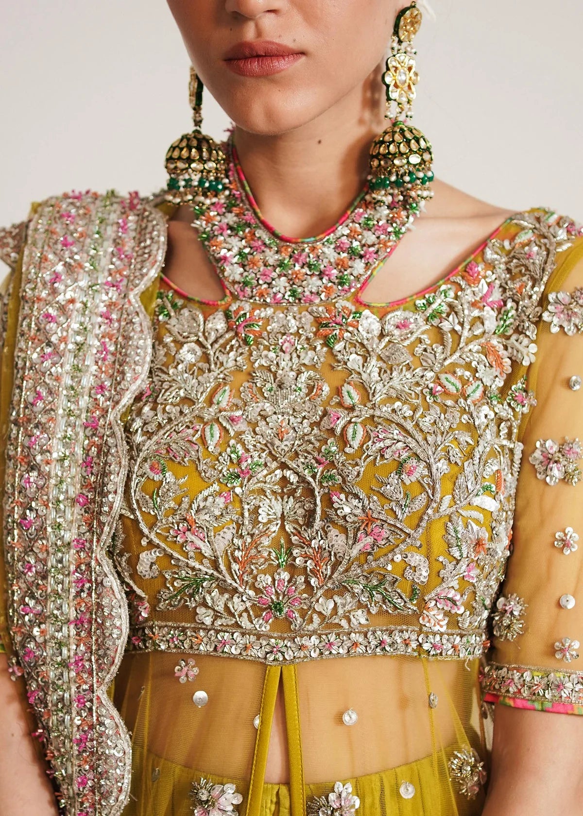 MOORE lime yellow embroidered peshwas suit | Salmaqadir