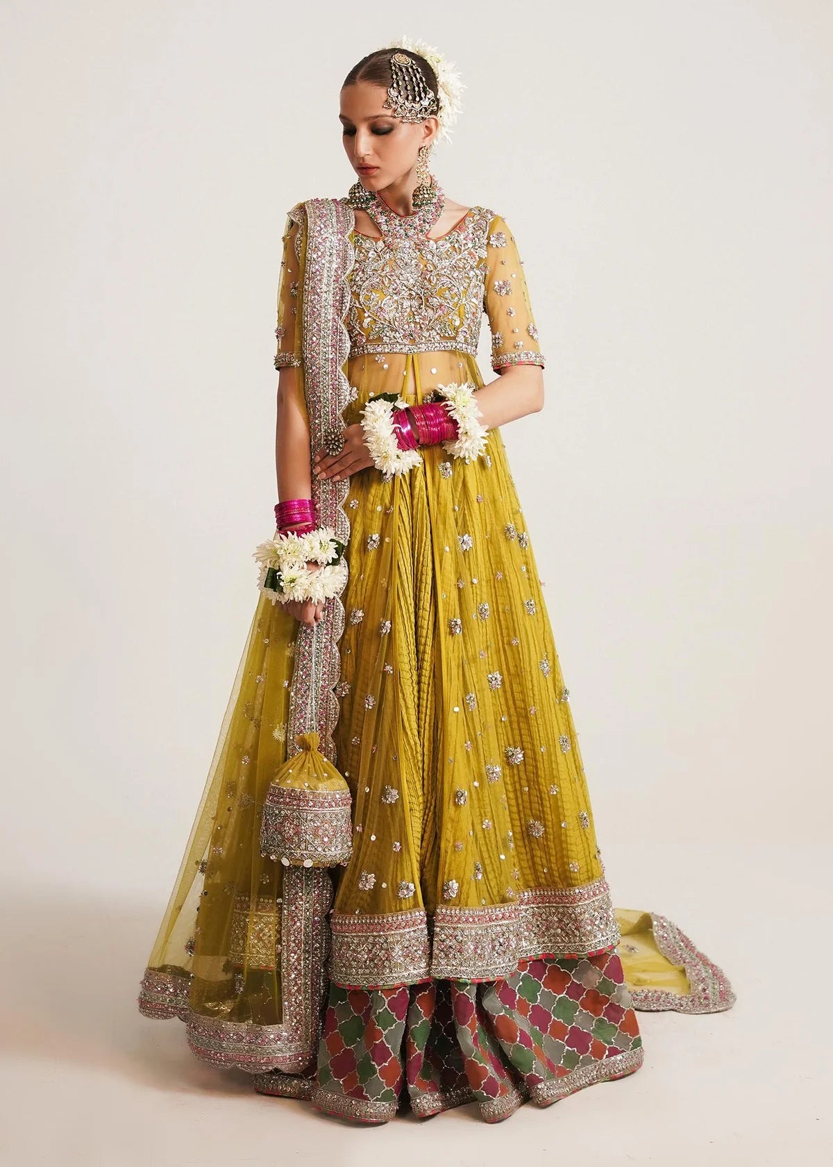 MOORE lime yellow embroidered peshwas suit | Salmaqadir