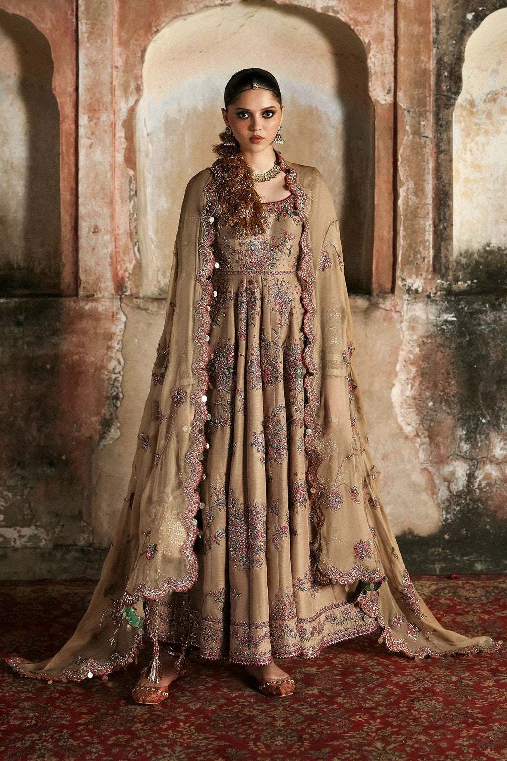 Mahvash beige Pakistani pishwas by Salmaqadir