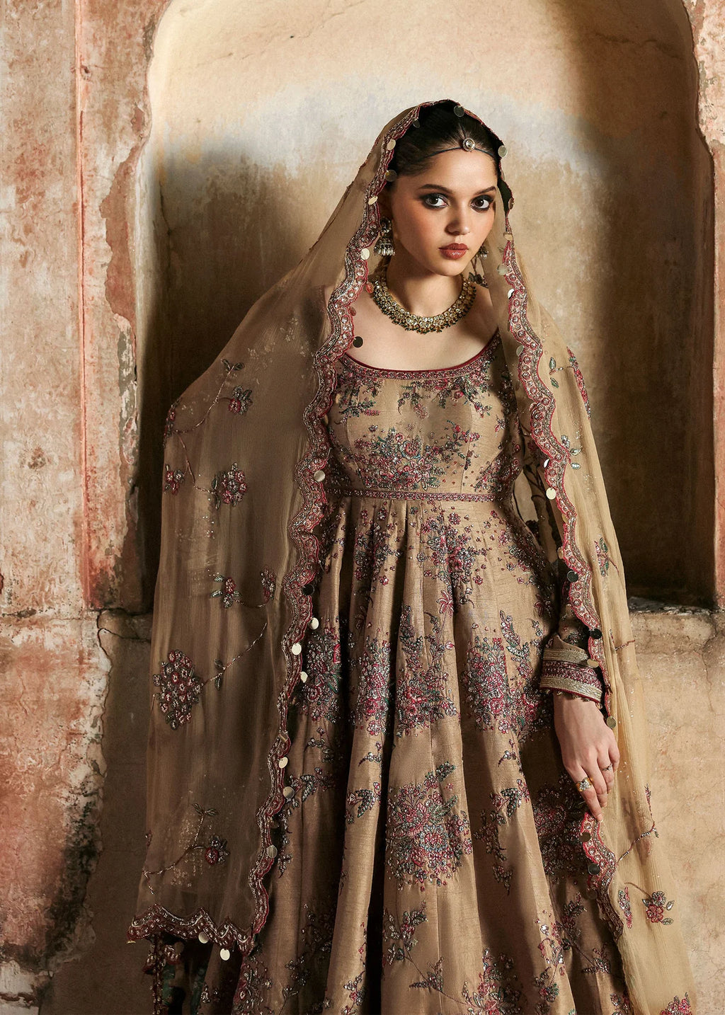 Mahvash beige Pakistani pishwas by Salmaqadir