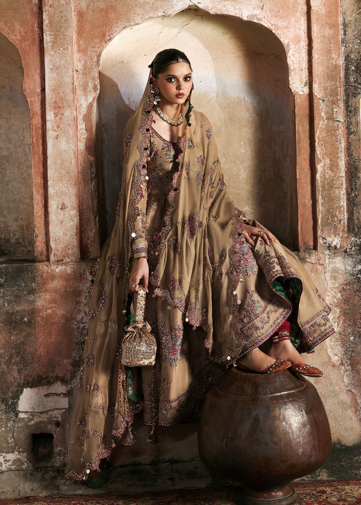 Mahvash beige Pakistani pishwas by Salmaqadir