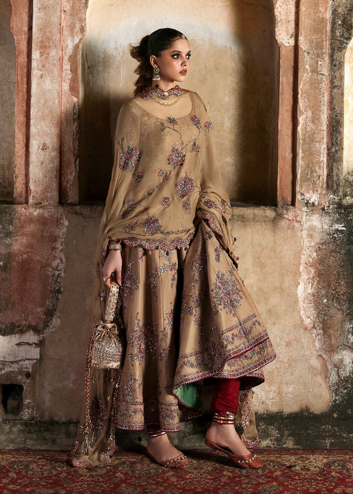 Mahvash beige Pakistani pishwas by Salmaqadir