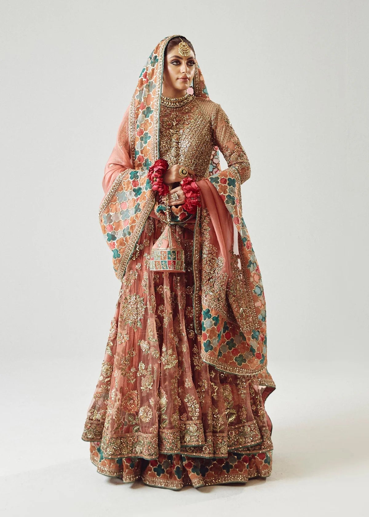 Peach embellished peshwas formal suit | Salmaqadir