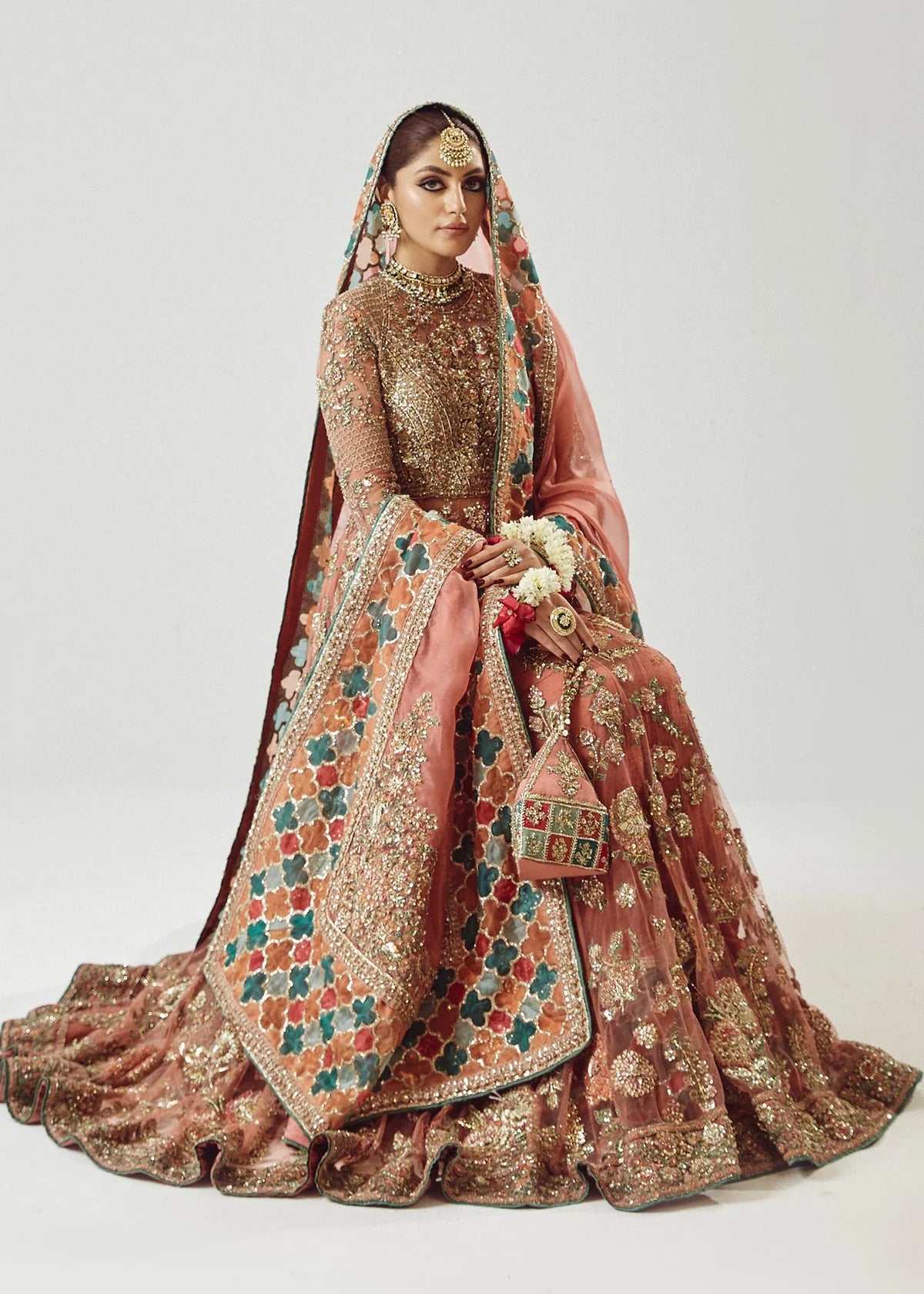 Peach embellished peshwas formal suit | Salmaqadir