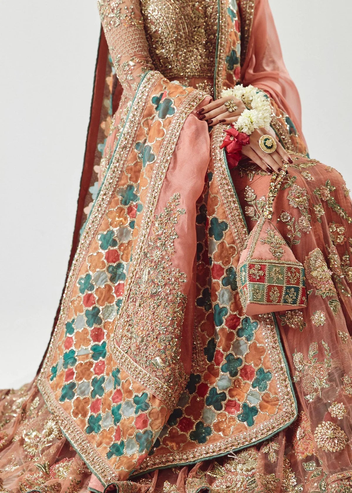 Peach embellished peshwas formal suit | Salmaqadir