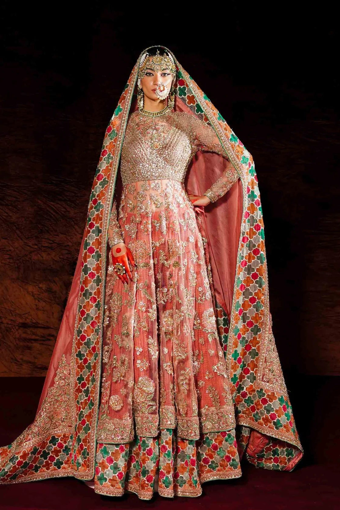 Peach embellished peshwas formal suit | Salmaqadir