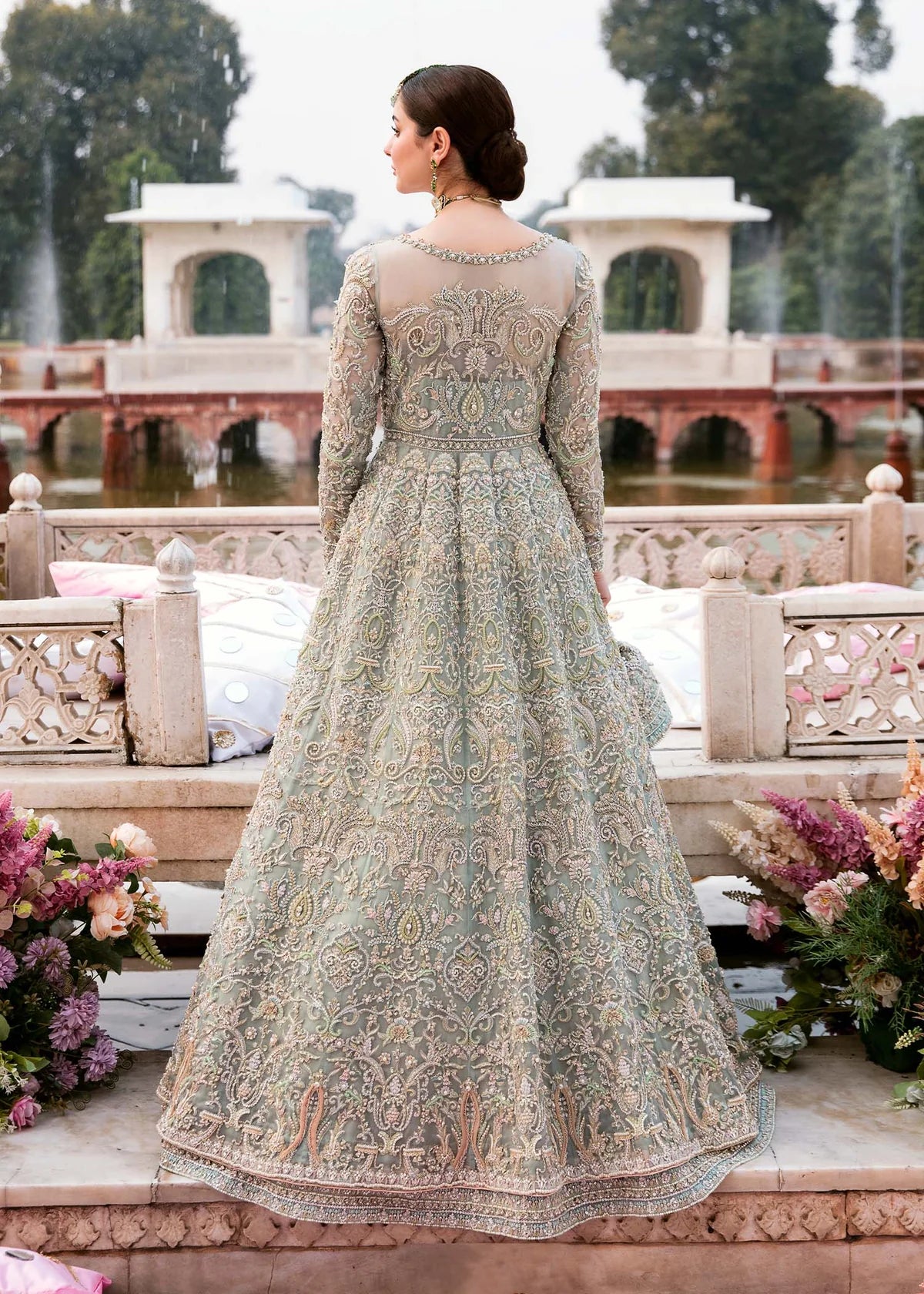 Saleha ice blue embellished formal suit | Salmaqadir