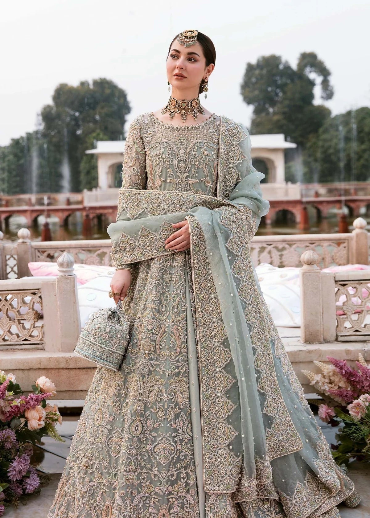 Saleha ice blue embellished formal suit | Salmaqadir