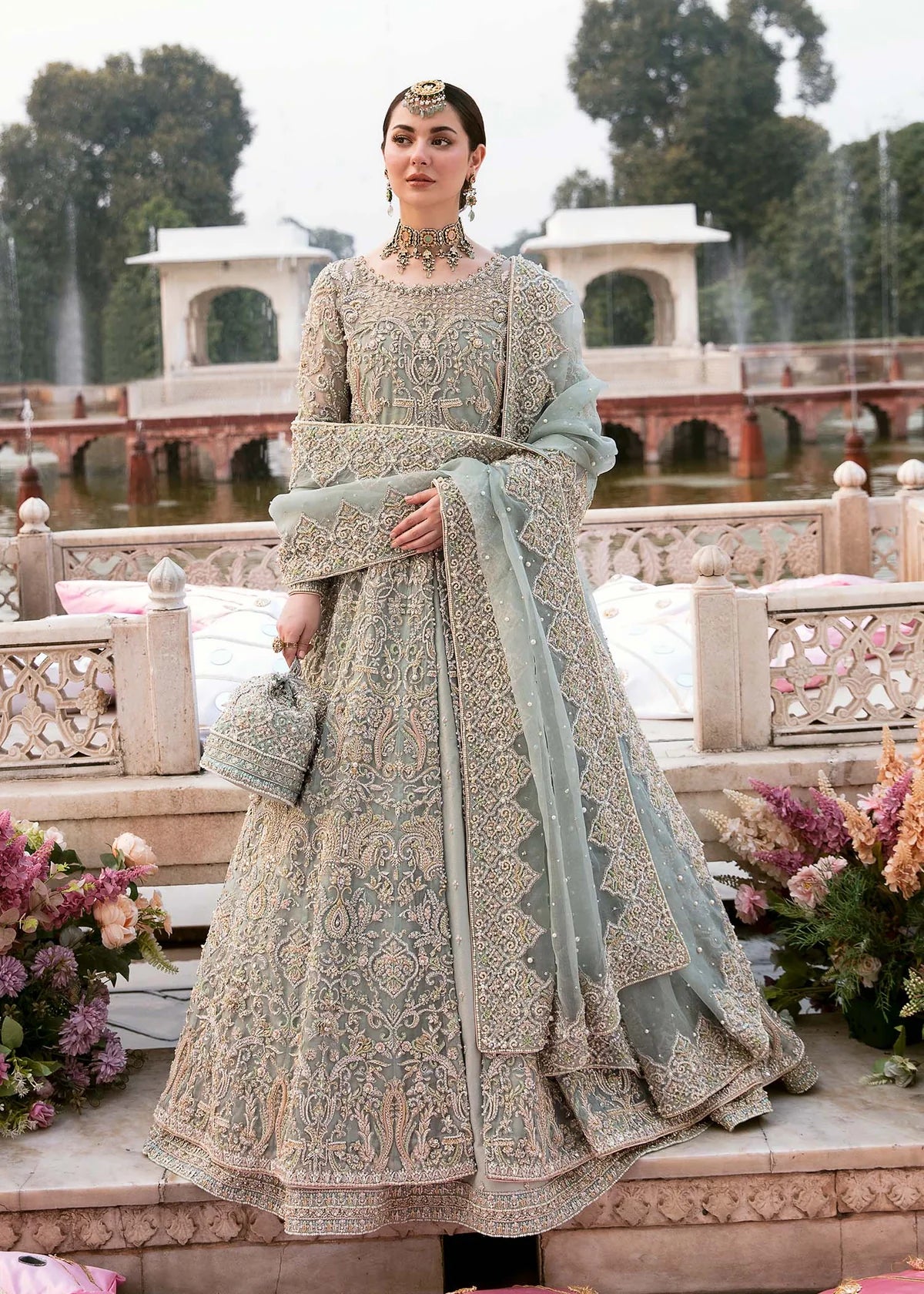 Saleha ice blue embellished formal suit | Salmaqadir