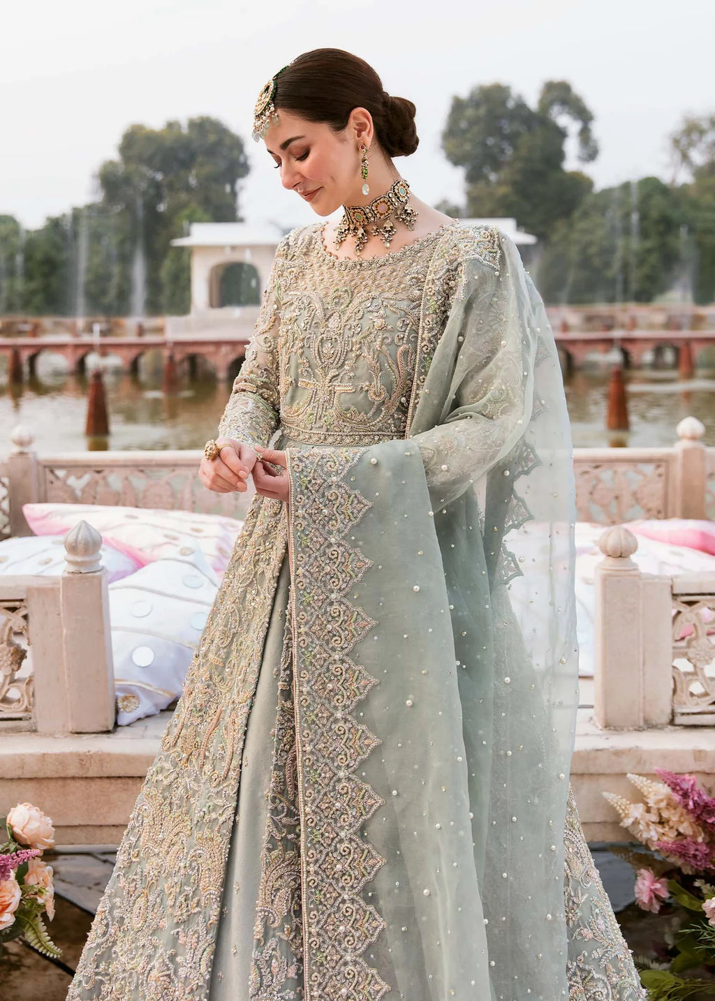 Saleha ice blue embellished formal suit | Salmaqadir