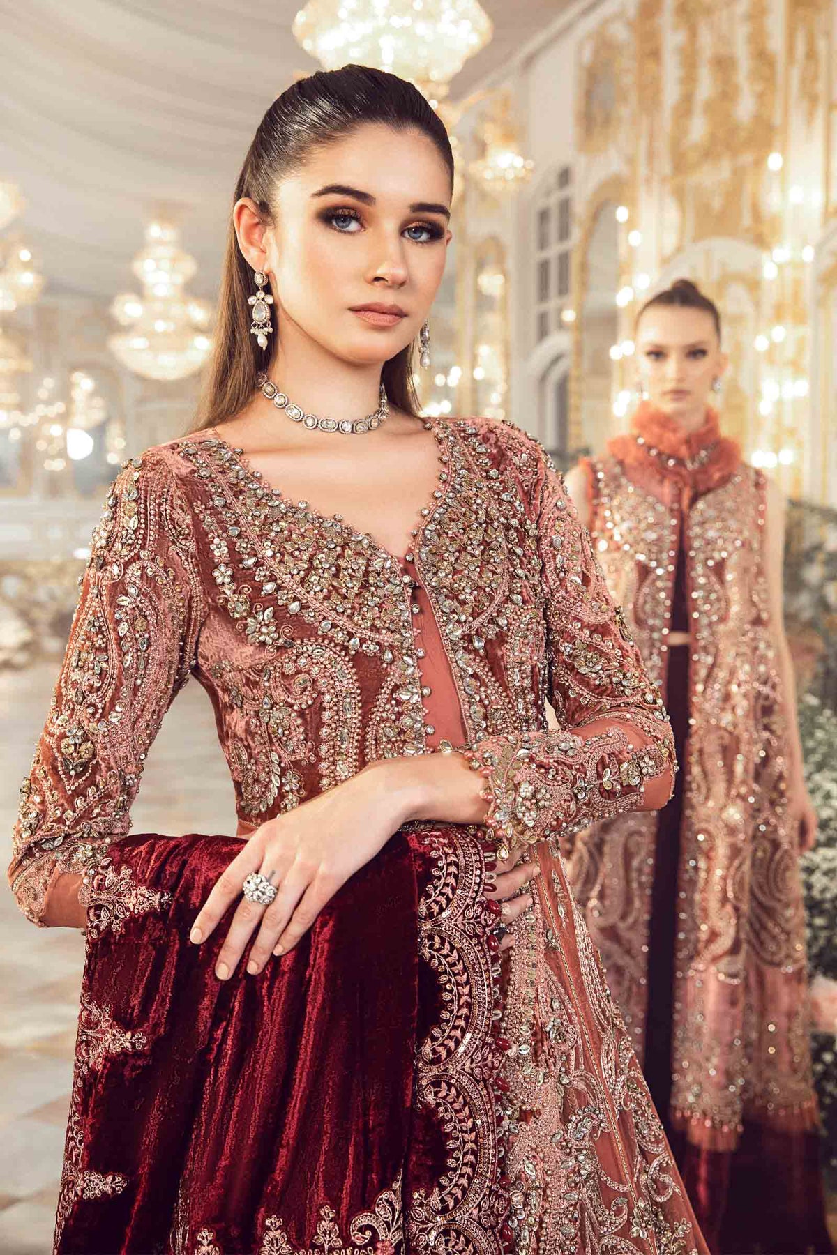 Salmon Pink BD luxury embroidered formal suit | SalmaQadir