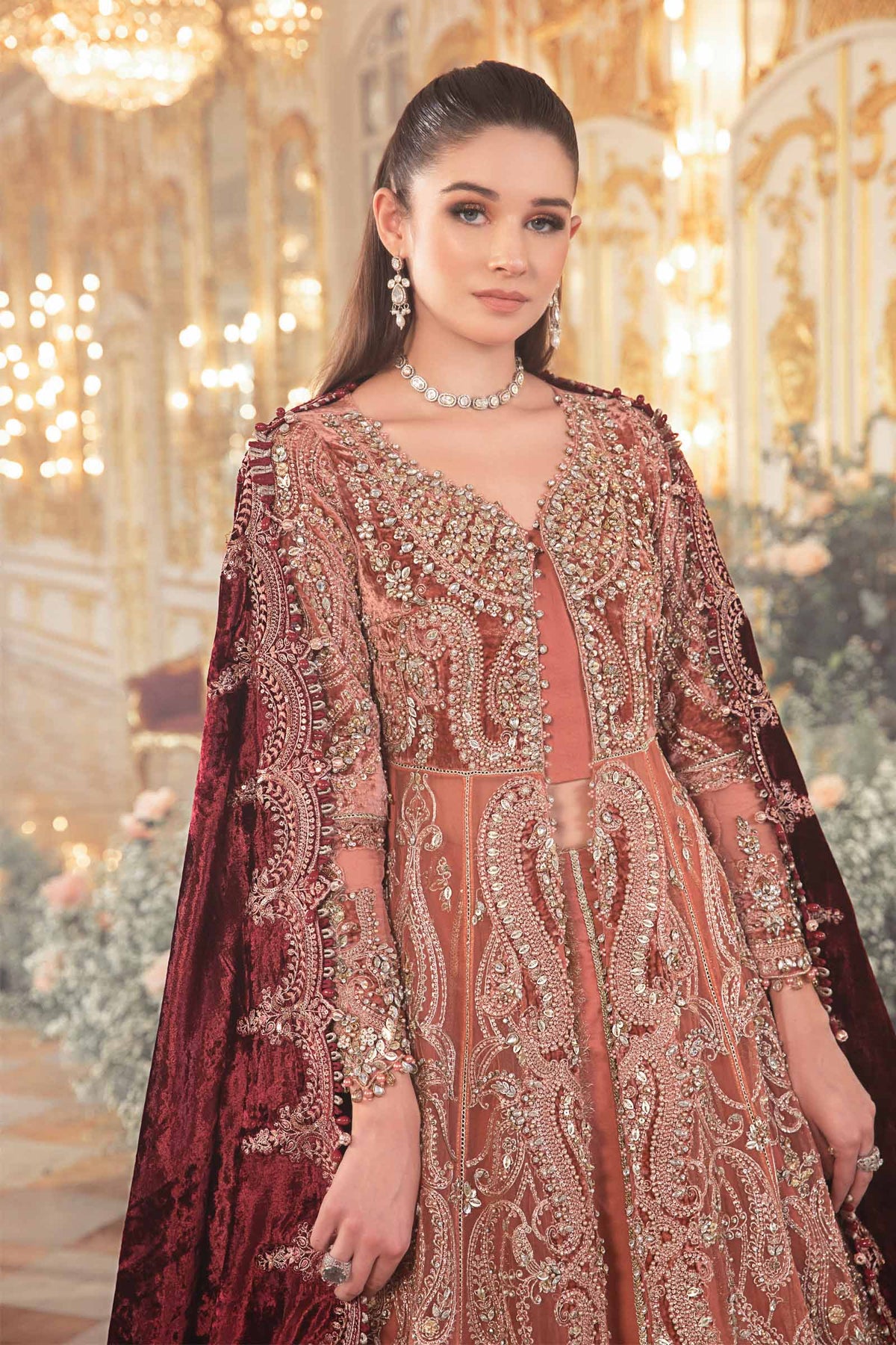 Salmon Pink BD luxury embroidered formal suit | SalmaQadir