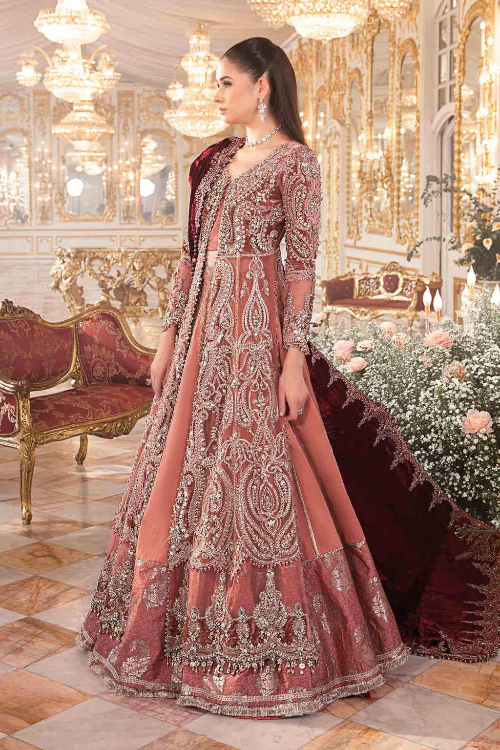 Salmon Pink BD luxury embroidered formal suit | SalmaQadir