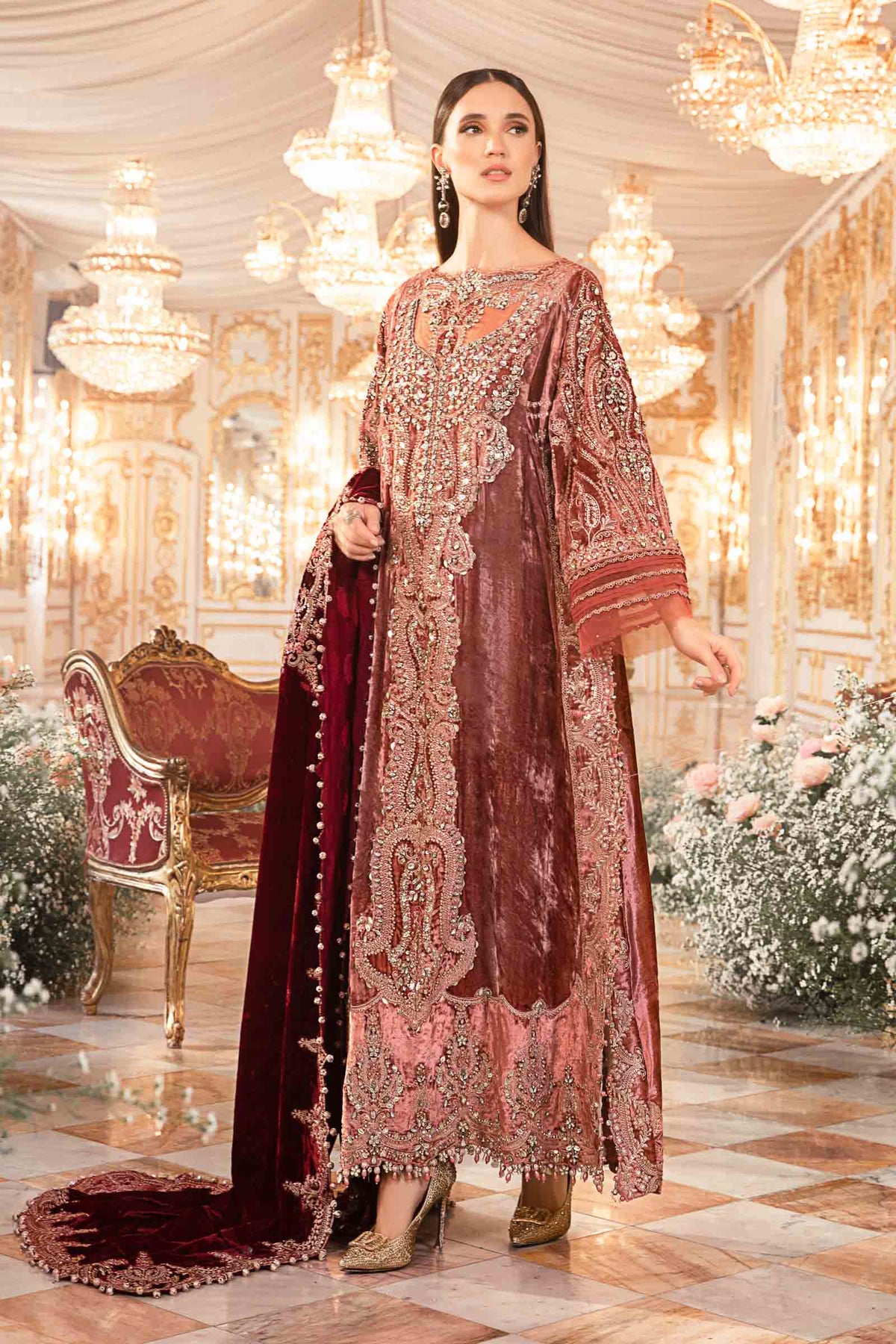 Salmon Pink BD luxury embroidered formal suit | SalmaQadir