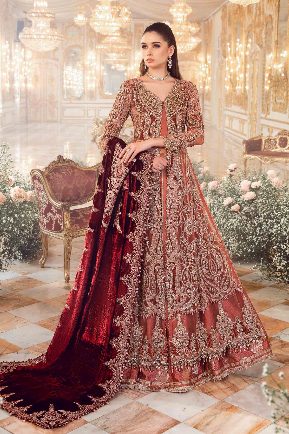 Salmon Pink BD luxury embroidered formal suit | SalmaQadir