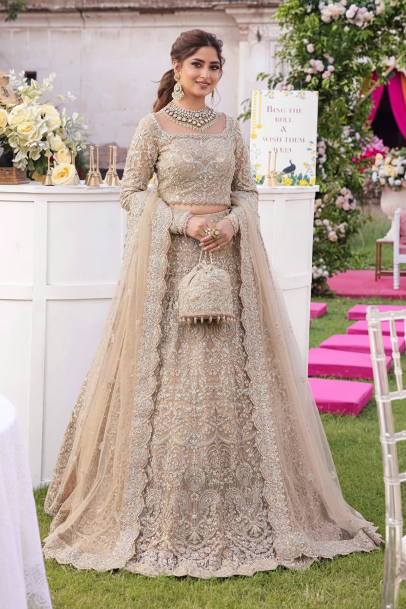 Samira nude embroidered lehenga choli by Salmaqadir