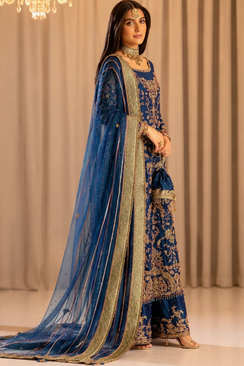 Tabya Tabeer Blue embroidered formal suit | Salmaqadir