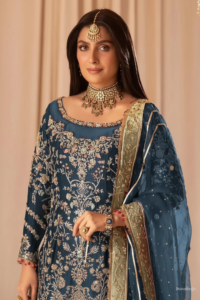 Tabya Tabeer Blue embroidered formal suit | Salmaqadir