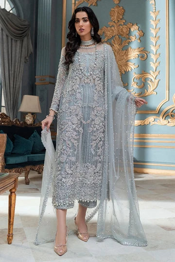 ADELA – Ice Blue Embroidered Formal Suit for Women