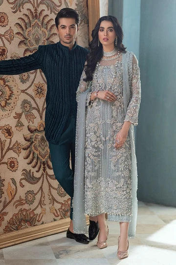ADELA – Ice Blue Embroidered Formal Suit for Women