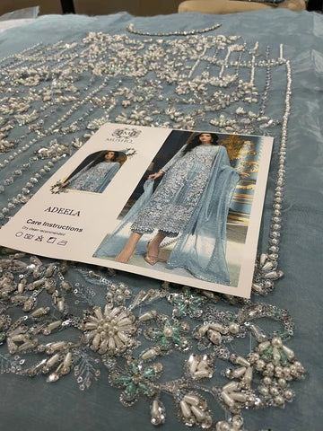 ADELA – Ice Blue Embroidered Formal Suit for Women