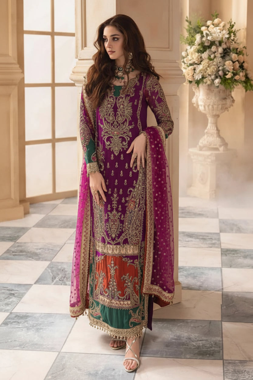 DJ-08 — Embroidered Adda Work Luxury 4-Piece Suit