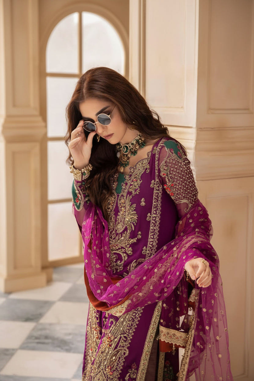 DJ-08 — Embroidered Adda Work Luxury 4-Piece Suit