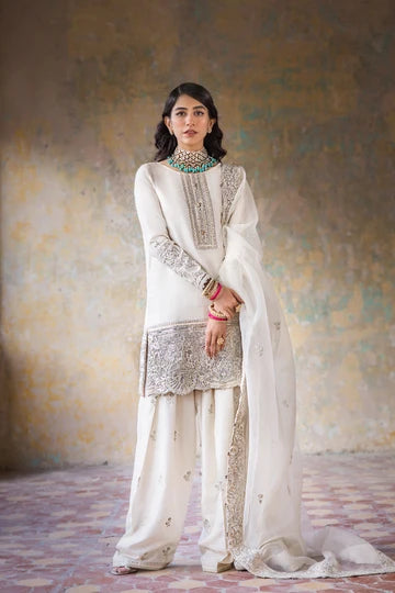 Hoorain – White Embroidered Formal Suit for Women