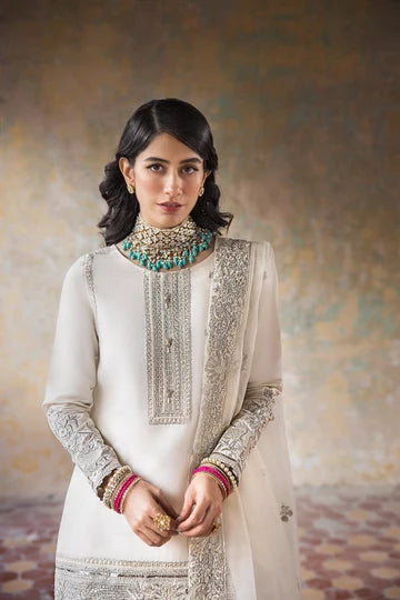 Hoorain – White Embroidered Formal Suit for Women