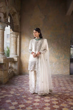 Hoorain – White Embroidered Formal Suit for Women