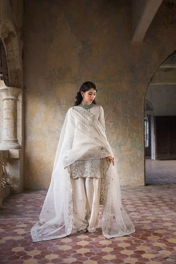 Hoorain – White Embroidered Formal Suit for Women