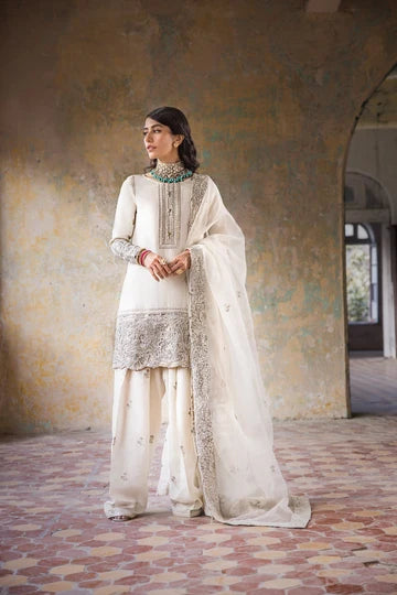 Hoorain – White Embroidered Formal Suit for Women