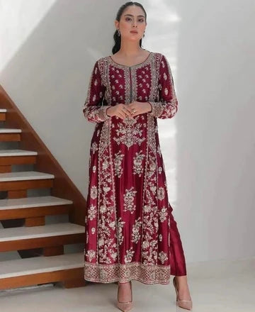 Mah-e-Gul – Maroon Embroidered Pakistani Formal Suit for Women