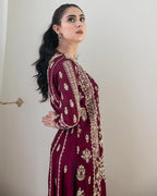 Mah-e-Gul – Maroon Embroidered Pakistani Formal Suit for Women