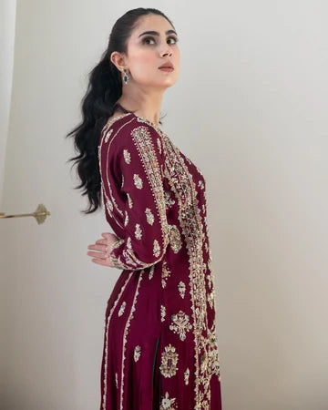 Mah-e-Gul – Maroon Embroidered Pakistani Formal Suit for Women