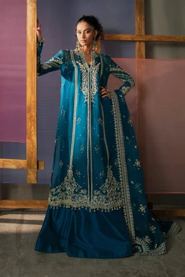 Rumi – Teal Blue Embroidered Formal Suit for Women