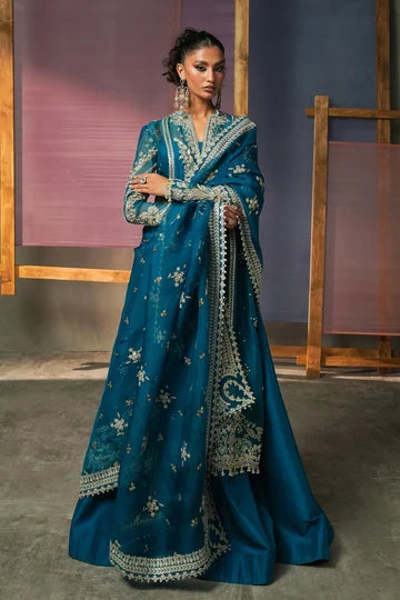 Rumi – Teal Blue Embroidered Formal Suit for Women