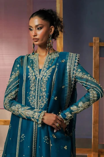 Rumi – Teal Blue Embroidered Formal Suit for Women