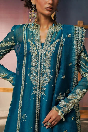Rumi – Teal Blue Embroidered Formal Suit for Women