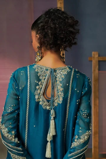Rumi – Teal Blue Embroidered Formal Suit for Women