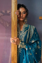 Rumi – Teal Blue Embroidered Formal Suit for Women