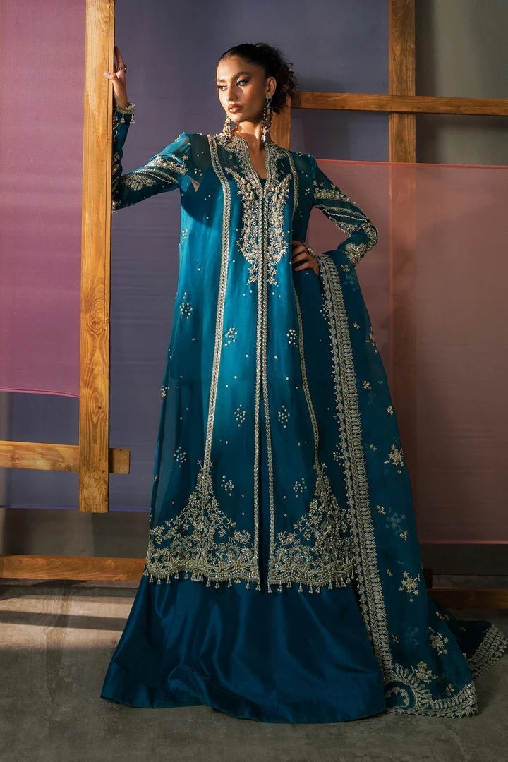 Rumi – Teal Blue Embroidered Formal Suit for Women